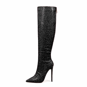 Nouveautés mode fermeture éclair au dos genou <span class=keywords><strong>bottes</strong></span> hautes Sexy talons hauts étincelle <span class=keywords><strong>paillettes</strong></span> strass femmes botte d'hiver - Product Image 1