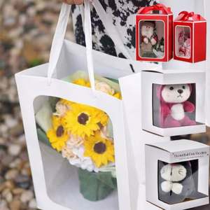 Custom Window <b>Gift</b> Packaging Paper Bags <b>Wedding</b> Shopping Toys Flower Packing Bag for Clothing Pvc <b>Box</b> with logo Printed Luxury - Product Image 1