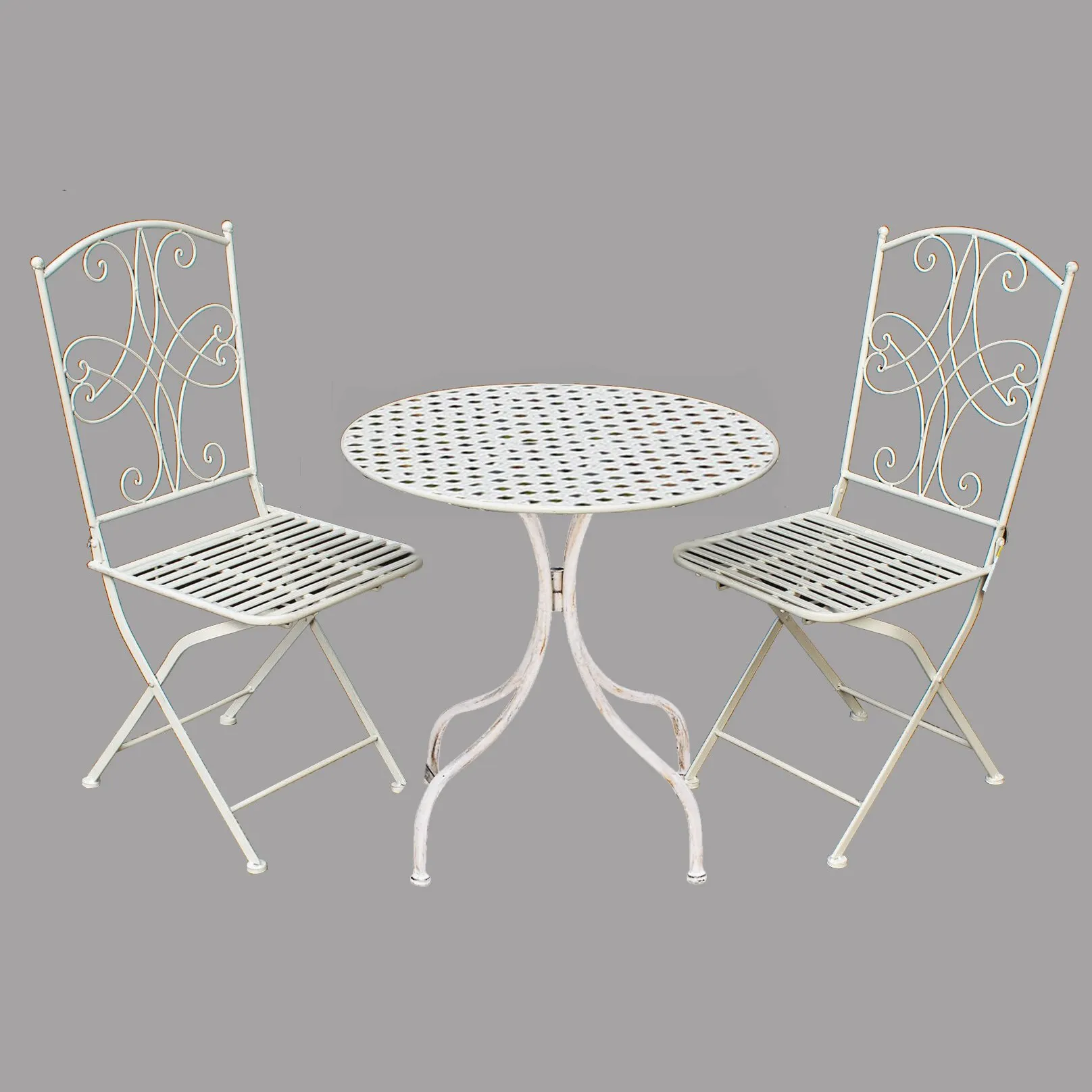 Trắng Pháp Gấp Kim Loại Ngoài Trời Patio 3 Cái Vườn Bảng Và Ghế Nội Thất Bistro Sets