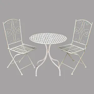 白色法式折叠户外金属露台3件花园桌椅家具小酒馆套装