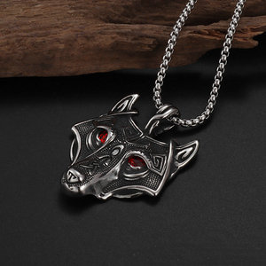 2025 stile retrò Punk norreno vyking Amulet collana da uomo lega nera testa di <span class=keywords><strong>lupo</strong></span> <span class=keywords><strong>ciondolo</strong></span> <span class=keywords><strong>con</strong></span> catena Popcorn gioielli alla moda - Product Image 4