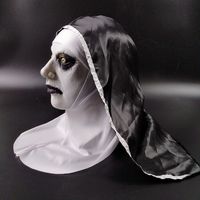 En vente Halloween horreur nonne masque pleine tête réaliste mal nonne masque avec foulard mascarade Costume accessoires de fête