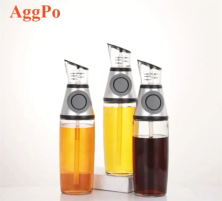 New Glass Oil and Vinegar Dispenser Leakproof Measuring Oil Pourer with Scale 500ml Glass Seasoning Bottle