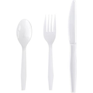 Kit de Cubiertos Desechables de Poliestireno Blanco de Alta Resistencia, Tres Piezas (Tenedor/Cuchillo/Cuchara), Empaquetados Individualmente, 250 Unidades/Caja para Hoteles - Product Image 3