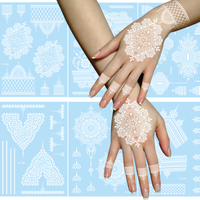 Tatouage temporaire au henné blanc indien floral, tendance, haut de gamme, imperméable, longue durée, non toxique, à transfert d'eau pour visage et corps - Meilleures ventes