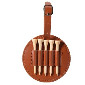 Sac de rangement en cuir pour tee de golf avec sangle, porte-tees portable, couleur marron, pour accessoires de golf - Product Image 1