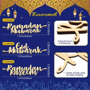 Letrero de madera de Ramadán Mubarak, señal de configuración de lugar Eid, Ramadán Kareem, recortes de palabras de madera, adornos, Decoración de mesa Islámica - Product Image 3