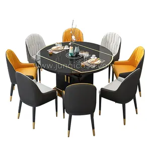 Luxus moderne Esszimmer-Sets Marmorplatte Edelstahl Esstisch 6 Stuhl mit Lagers chrank Herd