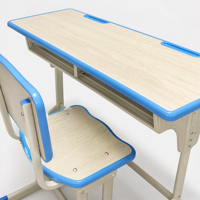 Bureau double connecté pour étudiants, table scolaire deux places réglable avec chaise et structure en acier pour salle de classe