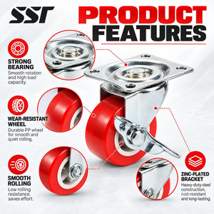 ล้อเลื่อน SSR 1.5 นิ้ว 2 นิ้ว สีแดง PP สำหรับงานเบรกแบบเคลื่อนย้ายได้ รับน้ำหนักเบา พร้อมเกลียว ผลิตจากโพลีโอเลฟิน สำหรับงานอุตสาหกรรม ล้อเลื่อนขนาดเล็ก - Product Image 6