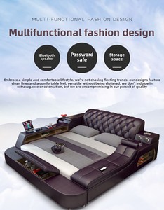 Set Tempat Tidur Pijat Otomatis Multifungsi yang Dapat Disesuaikan, Terpasang, dengan Penyimpanan, Pelapis Kulit Asli, Desain Modern - Product Image 2