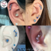 G23 ASTM-F136 Titanium Horse Eye Zircon Ear Stud Piercing Earrings Tragus Helix Daith Lobe Flat Back Lip Labret Piercing Jewelry