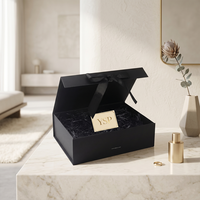 Boîte magnétique pliable noire mate personnalisable avec logo, conteneur rigide premium avec ruban pour emballage sur mesure en gros
