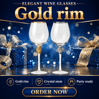 Verres à vin rouge modernes Raymond en cristal sans plomb avec bordure dorée, 550 ml, coffret cadeau