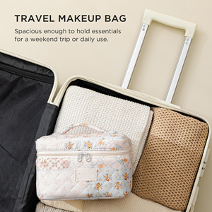 Cotton Quilted Makeup <b>Bag</b> for Women Girls Large Small Travel Floral Cosmetic <b>Bags</b> - Product Image 5