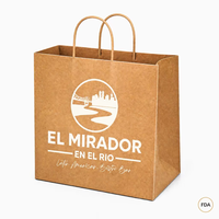 Sacs en papier kraft personnalisés avec logo OEM, poignées plates en corde, pour emballage alimentaire à emporter, sacs de vente au détail et de shopping