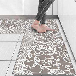 Tapis de sol de cuisine en PVC, rectangulaire, motif floral, antidérapant, imperméable, facile à nettoyer, anti-fatigue, gris brun - Product Image 3