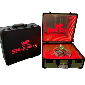 Gemei Custom Logo Lighted Mirror Acrylic Beef Suitcase Meat Carrier Box LED Steak <b>Briefcase</b> Glorifier Display Case Restaurant - Product Image 1