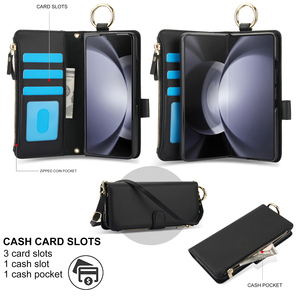 Coque de Téléphone Pliable en Cuir PU avec Béquille Anneau Métallique pour <span class=keywords><strong>Samsung</strong></span> <span class=keywords><strong>Z</strong></span> <span class=keywords><strong>Fold</strong></span> 6 5 4 <span class=keywords><strong>3</strong></span>, Housse Arrière de Téléphone avec Bandoulière - Product Image 3