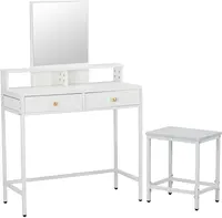 Modern beyaz Vanity masa takımı yatak odası masası makyaj masası ayna ve çekmeceli