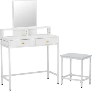 Conjunto de mesa de maquiagem com espelho e gavetas, mesa de maquiagem moderna branca para quarto