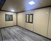Maison préfabriquée modulaire extensible en conteneur, texture bois, grande paroi vitrée, portable, pour jardin et complexe hôtelier