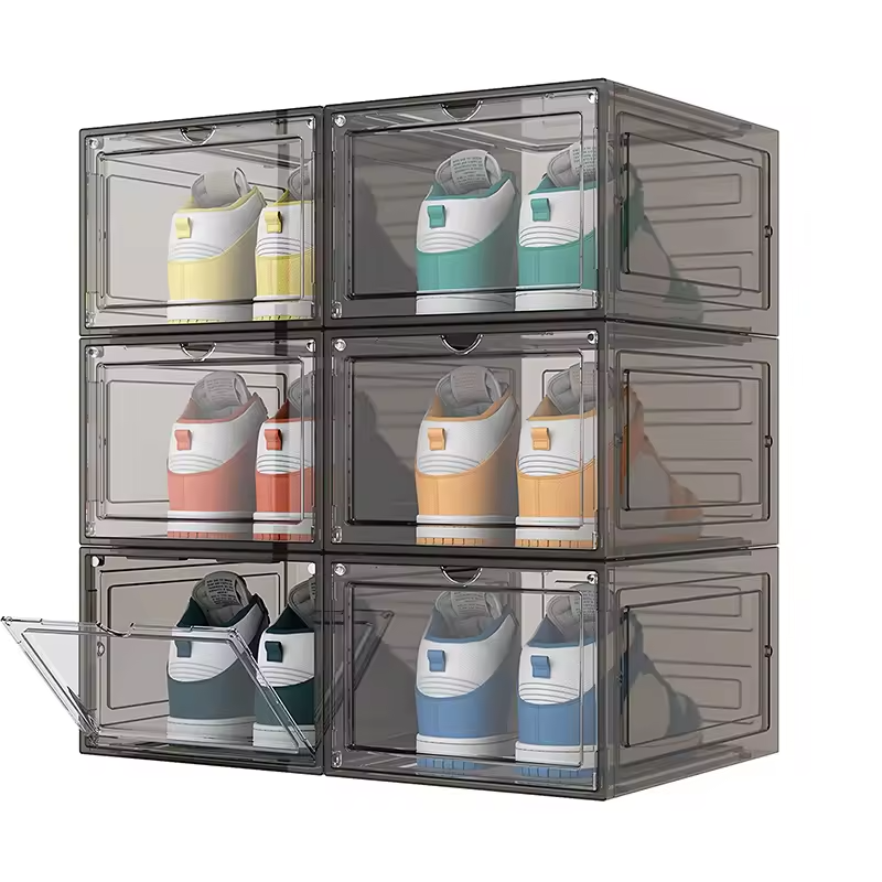Transparent Foldable Plastic Sneaker Stackable Shoe Storage Boxes Front ...