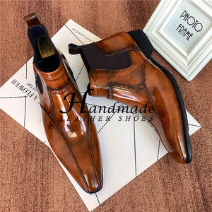 Bottines tendance, bottines Chelsea en cuir véritable avec finition vernie, chaussures en cuir à tige haute, bottines Martin britanniques - Product Image 4