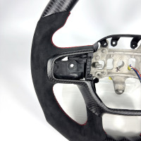 Volant en fibre de carbone pour Dodge Ram 1500 TRX 2021-2025, forme en D, fond plat, avec Alcantara suédé et surpiqûres rouges