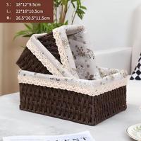 Handgemaakte hangende opbergmand van papieren touw met katoenen kantvoering, voor keuken, fruit, snacks, ecologisch verantwoorde, geweven decoratie