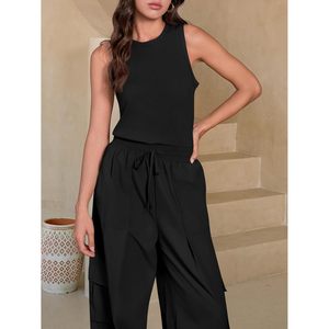 Fisoew Mono sin mangas para mujer, de cintura alta, pierna ancha, estilo cargo, informal, transpirable, de una pieza, para verano, ropa de calle - Product Image 2