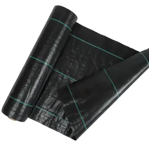 Couverture de sol en PP, tissu plastique tissé Anti-herbe, couverture de sol noire robuste avec ligne verte, tapis de mauvaises herbes pour l'agriculture