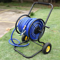Nouveau design, vente en gros, dévidoir de tuyau mural réglable en acier à 2 roues avec raccord en laiton, norme ANSI, pour l'irrigation et les voitures