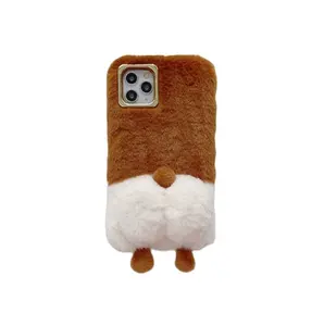 Winter Warm Pluche Pop Corgi Pluizige Bont Telefoon Case Voor Iphone 13 Pro Max 11 12 Xr Xs 7 8 plus Leuke Siliconen Telefoon Case