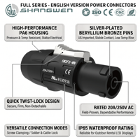 IP65 3-Pin Powercon-Steckverbinder, Stecker und Buchse 20A 250V, UL94-V0 PA6, Verriegelung mit Kupferlegierungskontakten