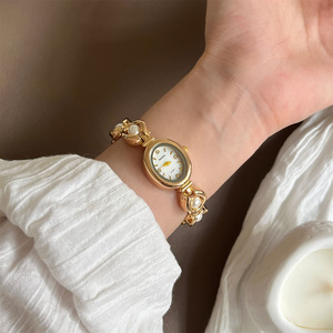 Nuovi Orologi <span class=keywords><strong>da</strong></span> <span class=keywords><strong>Polso</strong></span> Ovali <span class=keywords><strong>Vintage</strong></span> per Donna, Ragazza e Studentessa, Gioiello Bracciale con Perle - Product Image 4