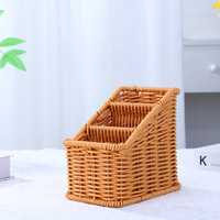 Boîte de rangement pour télécommande de bureau, style rotin, panier organisateur pour couteaux, fourchettes, baguettes et cuillères de cuisine