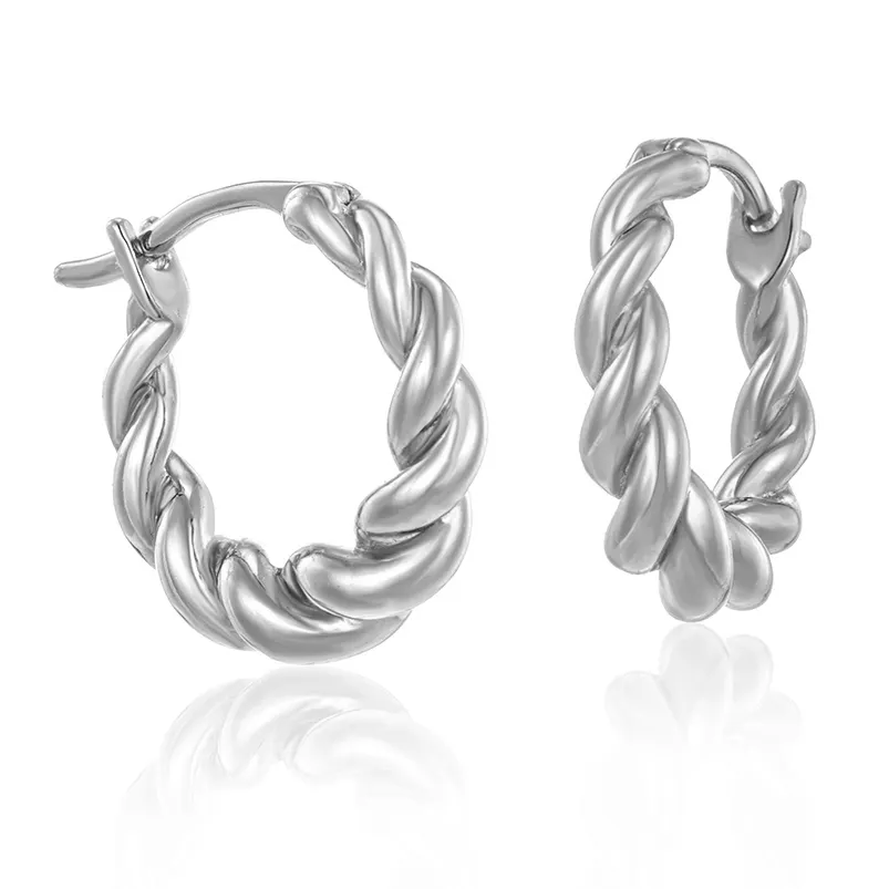 Gemnel 2022 minimalist 925 sterling silver women jewelry 18k yellow chunky twisted hoop earrings