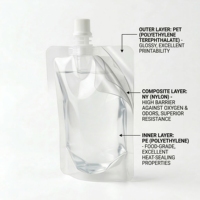 Bouteilles de boisson jetables en plastique transparent de 30 ml et 100 ml avec bec verseur, sachets de jus refermables pour les voyages et les activités de plein air