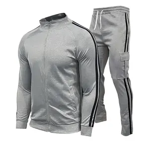 Yüksek kaliteli spor düz eşofman polyester erkek eğitim koşu ceket + pantolon slim fit futbol eşofman takımları