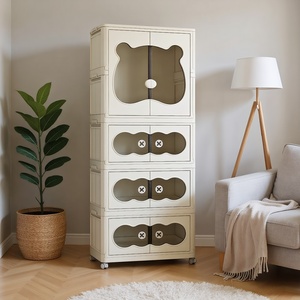 Armoire de rangement pour bébé à 4 niveaux pliable pour le <span class=keywords><strong>salon</strong></span>, armoire à vêtements portable en plastique blanc avec tiroirs et roulettes - Product Image 1