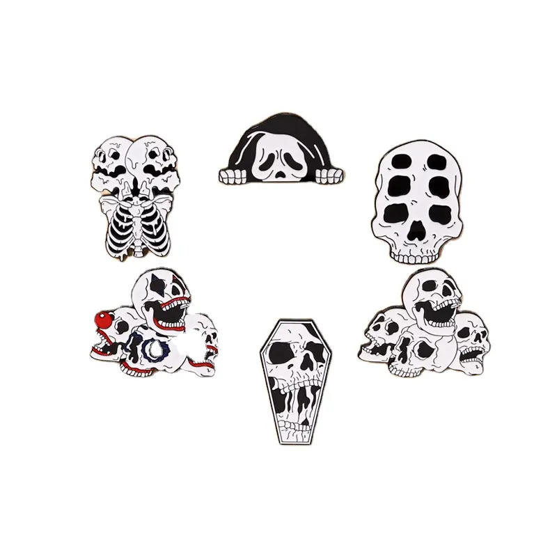 Death 0 Enamel Pins Custom Black Skeleton Brooches Lapel Badges Gothic Punk Hip-hop Jewelry Gift for Friends