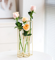 Vase cylindrique géométrique en verre hydroponique en fer forgé avec cadre métallique, décoration d'intérieur moderne Art Déco pour table