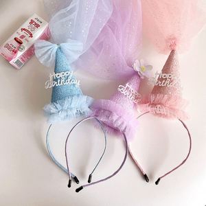 Party Happy Birthday Hat Net Bow Princess Birthday Party Headband <b>Kids</b> <b>Crown</b> Hairband Fairy Hair Hoop Photo Prop for Girls - Product Image 2
