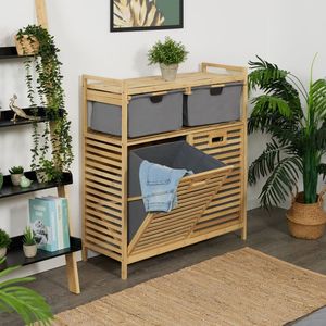 <strong>Double</strong> <strong>Laundry</strong> <strong>Hamper</strong> with 4 Storage Parts <strong>Laundry</strong> Basket with 2 Fabric Drawers <strong>Laundry</strong> Basket Shelf - Product Image 6
