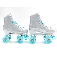 Patins à roulettes rétro en aluminium avec motif goutte d'eau argenté, roues en PU, frein en PU, pour fêtes et séances photo