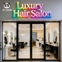 Enseigne de salon de coiffure néon RVB illuminée, personnalisée en diamant acrylique et métal, enseigne LED pour salon de beauté, écoles, voitures, maisons, bureaux, alimentée en courant continu