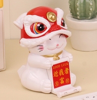 8.7*7.9*10CM solaire chat hochant la tête Lion danse support pour téléphone Maneki Neko plastique danse Lion pour café boutique voiture décor à la maison