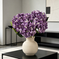 Buket Bunga Hydrangea Irsi Tiruan Sutra Mewah Warna Ungu, Bunga Hydrangea Buatan untuk Dekorasi Tengah Meja Rumah Modern dan Hotel