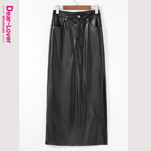 <span class=keywords><strong>Jupe</strong></span> <span class=keywords><strong>Longue</strong></span> Maxi en Similicuir PU à Taille Haute et Fente Latérale pour Femme - Nouvelle Mode de la Boutique de Gros Dear-Lover - Product Image 4